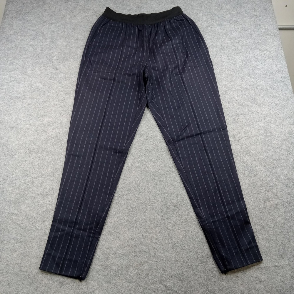 Everlane Pants Womens Size 0 Navy Pinstripe Wool Cashmere Elastic Waist Tapered